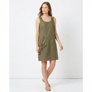 CARRE NOIR 100% Linen Fully Lined One Pocket Popover Dress Hidden Side Zip Sz S